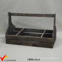 Handle Distressed Recycle Fir Wood Basket with Compartments